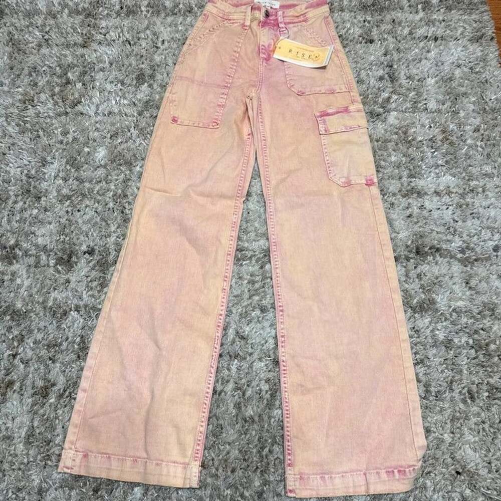 Risen Jeans Brand New size 0/24 pink & cream cargo pants #cargo #denim